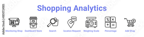 Shopping Analytics Icon Banner Line Art