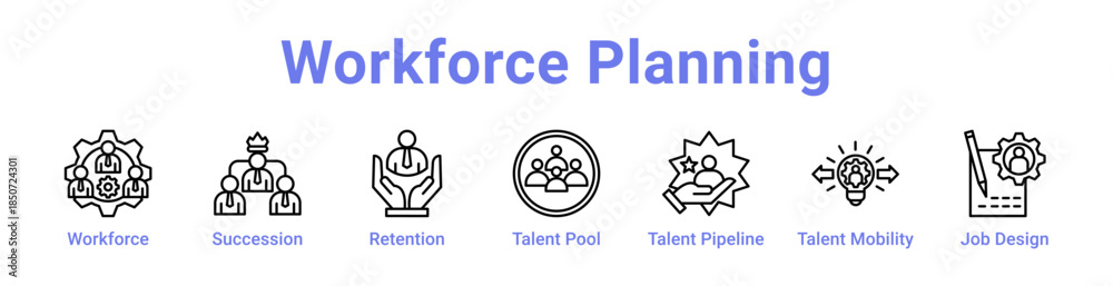 Fototapeta premium Workforce Planning Icon Banner Line Art