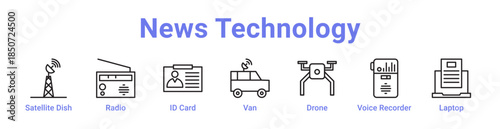 -News Technology Icon Banner Line Art