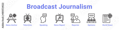 -Broadcast Journalism Icon Banner Line Art