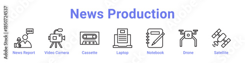 -News Production Icon Banner Line Art
