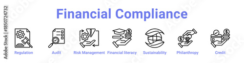 -Financial Compliance Icon Banner Line Art
