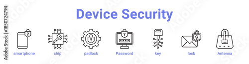 -Device Security Icon Banner Line Art