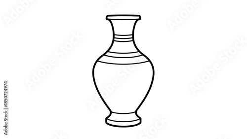 Simple outline drawing of a classic vase with decorative horizontal bands on white background
