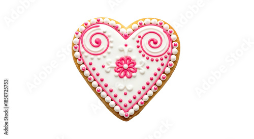Decorated Heart Shaped Cookie with Pink and White Icing.