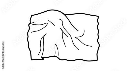 Clean white paper napkin with folds isolated on a white background, line art.