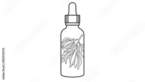 Essential oil dropper bottle with ylang ylang flowers illustration - accurate and precise