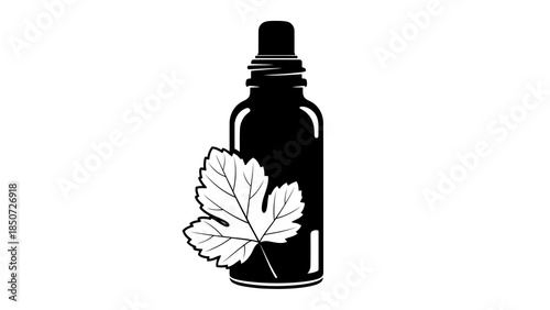 Dropper bottle with grape leaf, symbolizing natural essential oil or alternative medicine