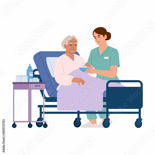 A compassionate nurse providing care and support to an elderly patient in a hospital, highlighting the importance of healthcare and human connection during difficult times.