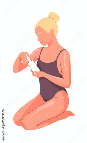 A serene illustration depicting a woman carefully applying a skincare product, highlighting self-care routines and the importance of personal wellness in daily life.
