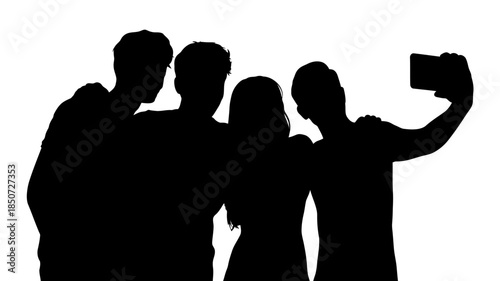 Group of Friends Selfie Silhouette – Young People Photographing Together