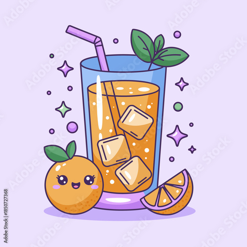 A vibrant illustration of a refreshing drink with ice and citrus, offering a sense of coolness and summer joy that is perfect for relaxation and enjoyment.