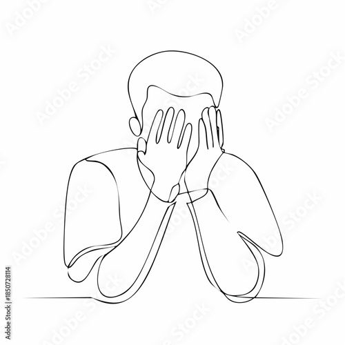 Continuous line drawing of man in despair