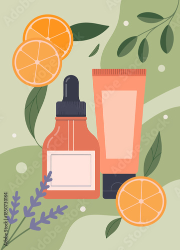 Elegant skincare products are displayed against a soft, green background, emphasizing health and beauty, and capturing the essence of self-care and natural wellness.