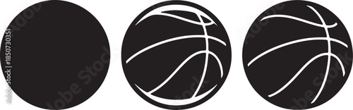 Progression of basketball silhouettes from a solid circle to detailed line showing the ball's form sport also transparent background