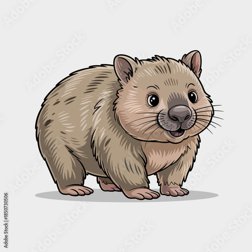 This adorable illustration features a cute wombat character with a friendly expression, ideal for children's books or playful designs representing joy and innocence in nature.