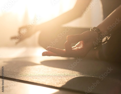 Wallpaper Mural Close-up of hands in a yoga mudra, backlit by warm sunlight Torontodigital.ca