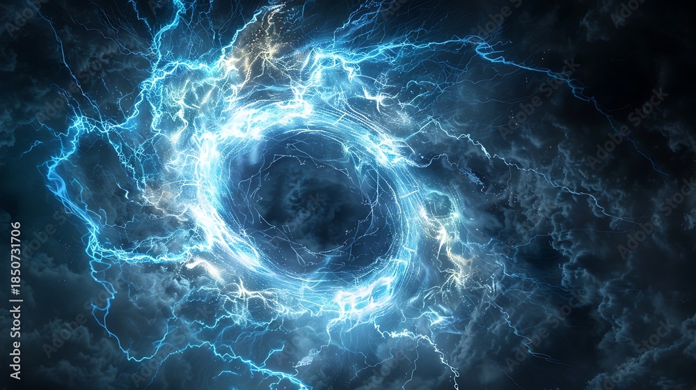 Fototapeta premium Electric shockwave expanding outward in perfect circle