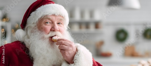 Santa Claus eating Christmas sweets in the kitchen