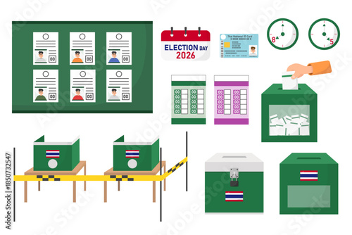 Thailand election vector design 2026, collection of election day elements.