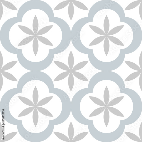 pattern, seamless, quatrefoil, tulip, flower, floral, geometric, moorish, arabesque, minimalist, modern, wallpaper, background, texture, grey, white, pastel, vector, illustration, design, decorative, 