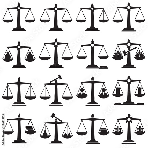 Collection of Justice Scales Icons for Legal and Court Themes