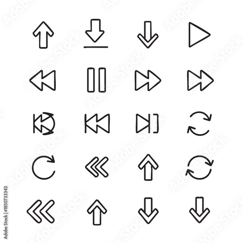 Collection of various black outline arrow icons pointing in different directions