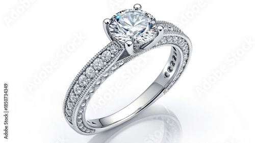 Brilliant diamond engagement ring featuring precious stones set in a luxury metal band, isolated on white as a shiny symbol of love and fashion jewelry