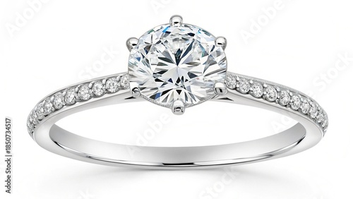 A brilliant diamond engagement ring made of precious silver and gold metal is a luxury jewelry object and a symbol of love, isolated on white as a beautiful wedding gift or fashion decoration
