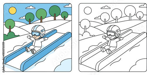 Happy Child Skiing Downhill in Winter Wonderland - Fun Outdoor Activity for Kids