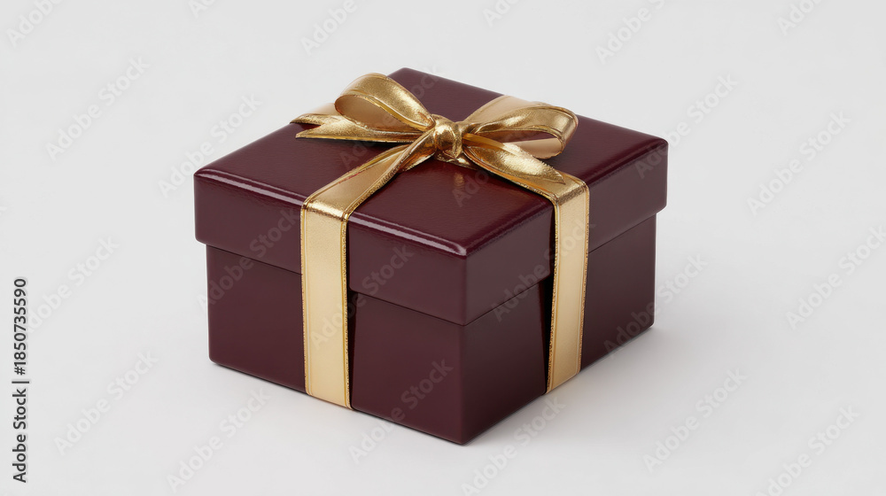 Obraz premium Elegant Brown Gift Box Wrapped with Golden Ribbon