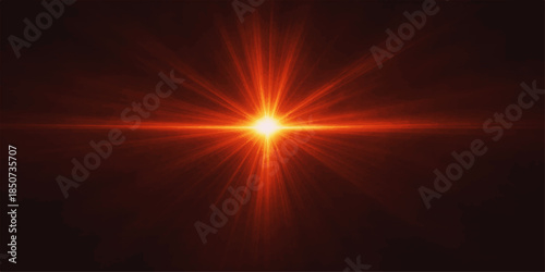 The abstract red star burst design features a bright, hot orange sun explosion with glowing light rays and fiery motion texture
