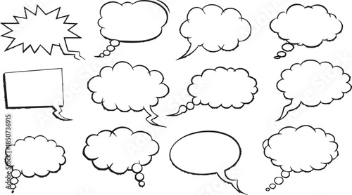 Diverse Speech Bubbles: A variety of speech bubbles. perfect for comics, illustrations, and conveying thoughts or dialogues. Offering different shapes to suit various moods.