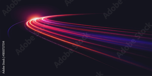 Abstract motion light wave design of colorful speed lines on black space night road