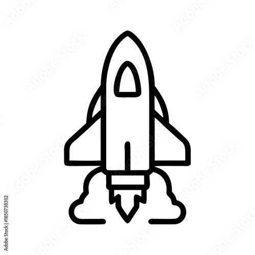 Rocket launch illustration in minimalist style with black outlines  