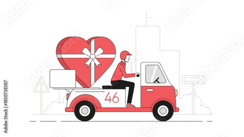 Valentine's Day Delivery: Person Riding Scooter with Heart-Shaped Gift