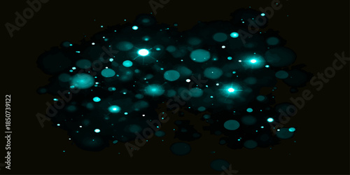 A colorful abstract light background features glowing blue bokeh lights forming a bright circle on a dark night backdrop