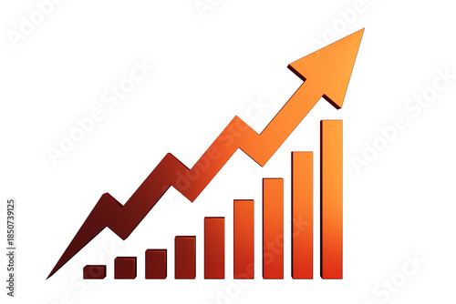 Orange upward arrow with bar chart, clean 3D Rendering style, isolated on transparent white background. Concept of growth, trade, and economy Free Download Orange upward arrow with bar chart, clean 3D Rendering style, isolated on transparent white background. Concept of growth, trade, and economy - GFXLoad