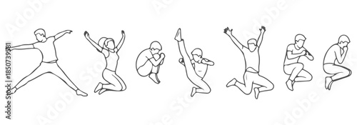 CAD top view of people jumping with different styles. Vector illustration