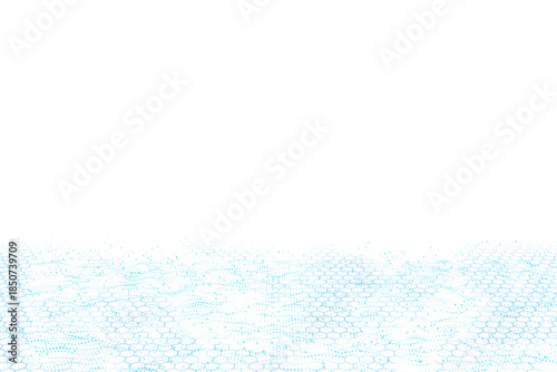 Blue hexagonal digital grid texture with small dots on white background, clea...