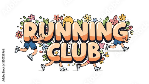 Running Club Hand Lettering Typography with Bold Retro Style