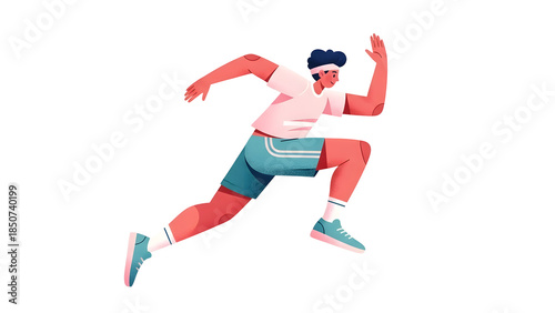 Sporty Man Running Fast in Modern Flat Illustration Style