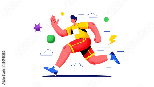 Abstract Athlete Running with Bold Colors and Dynamic Shapes