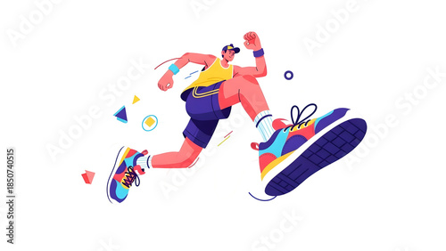 Sporty Man Running Fast with Modern Flat Illustration Style