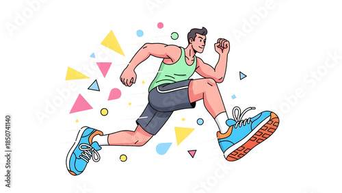 Athletic Man Sprinting Forward with Dynamic Motion Illustration