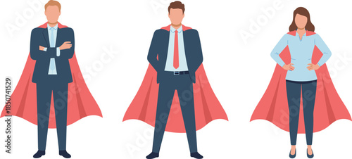 Business Professionals Posing with Superhero Capes superheroes people