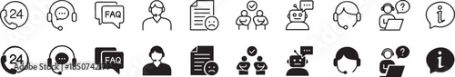 Vector  illustration of Customer Service, Support and FAQ Icons Set, isolated on transparent background  white background