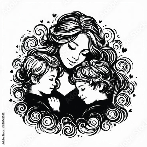 Elegant vector illustration of a glamour model with long hair and a black silhouette design featuring artistic lips and a stylish hairstyle for a beauty spa logo