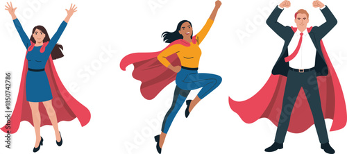 Dynamic Business People in Superhero Poses superheroes vector