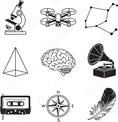 black and white illustrations of various objects